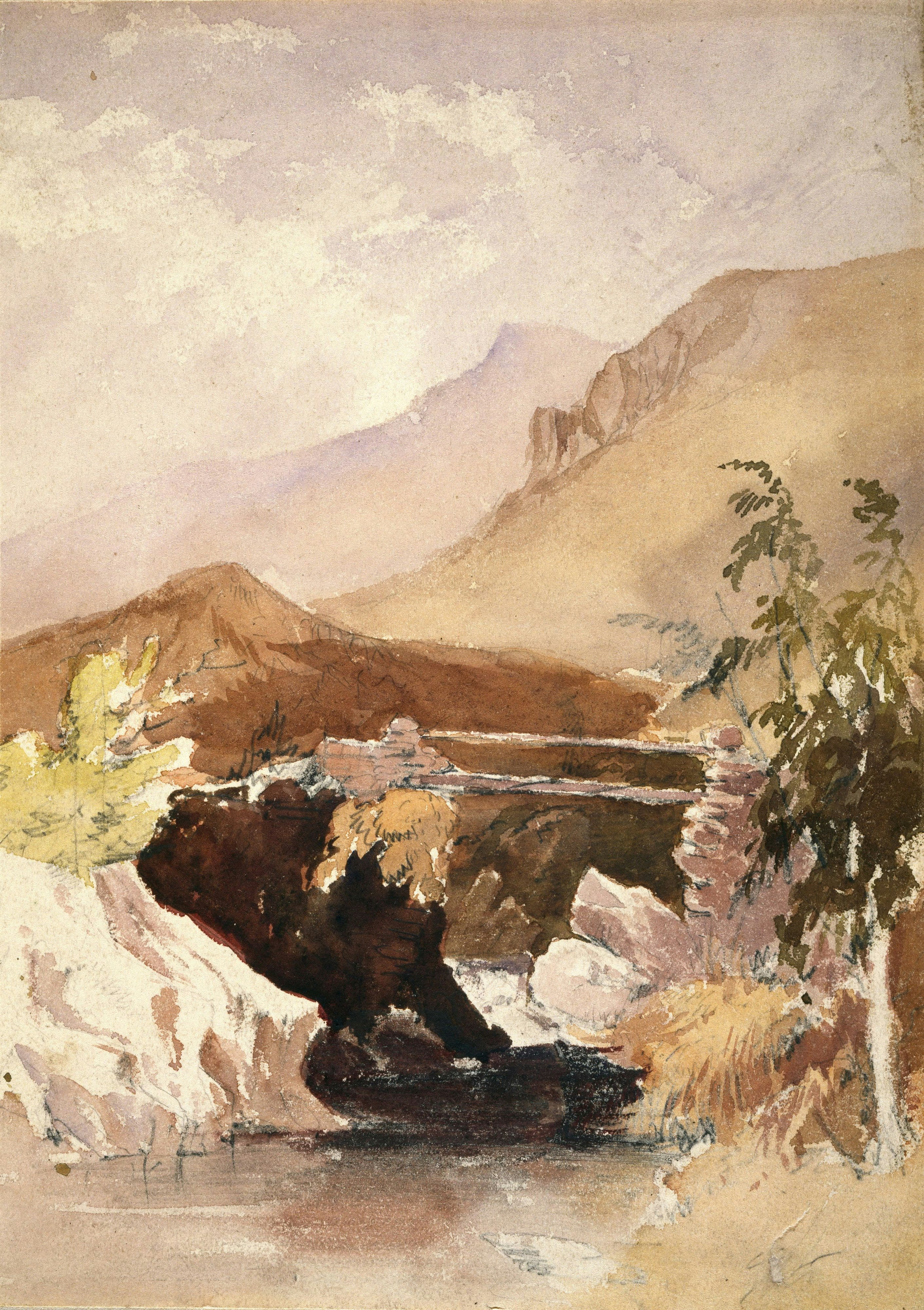 Watercolor painting of mountains